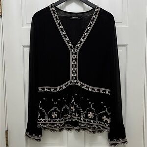 Magali Pascal Semi - Sheer Long Sleeve w/ Creme Embroidery - Size Medium